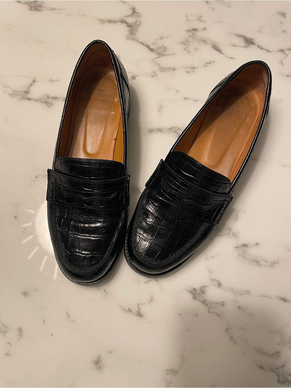 Sezane Black Croc-Embossed Penny Loafers